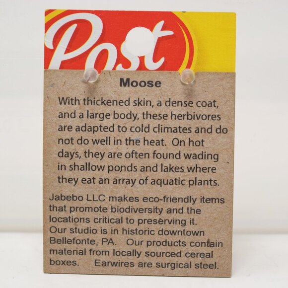 Jabebo Studio Moose Earrings Dangle Eco Friendly Made in USA New Wildlife Nature - Picture 3 of 5